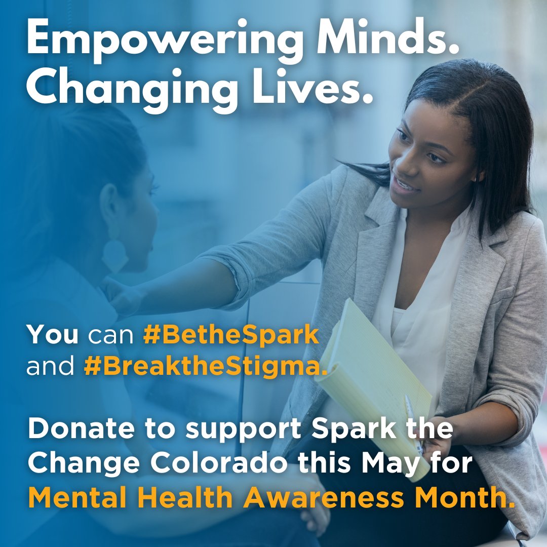 💚May is #MentalHealthMonth. #BetheSpark by supporting Spark's free Mental Wellness Program this month. ✨ #BetheSpark and make a gift to change a life today coloradogives.org/organization/s…

#sparkchange #mentalhealth #MHAM2024 #MentalHealthAwarenessMonth #Donate