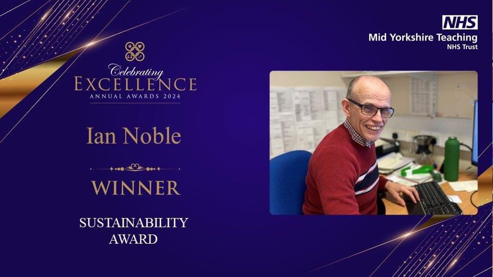 MidYorkshireNHS's tweet photo. The WINNER of the Sustainability Award is:

🌟 Ian Noble 🌟

Congratulations! 👏👏

#MYCE24 https://t.co/ngqw7zTISQ