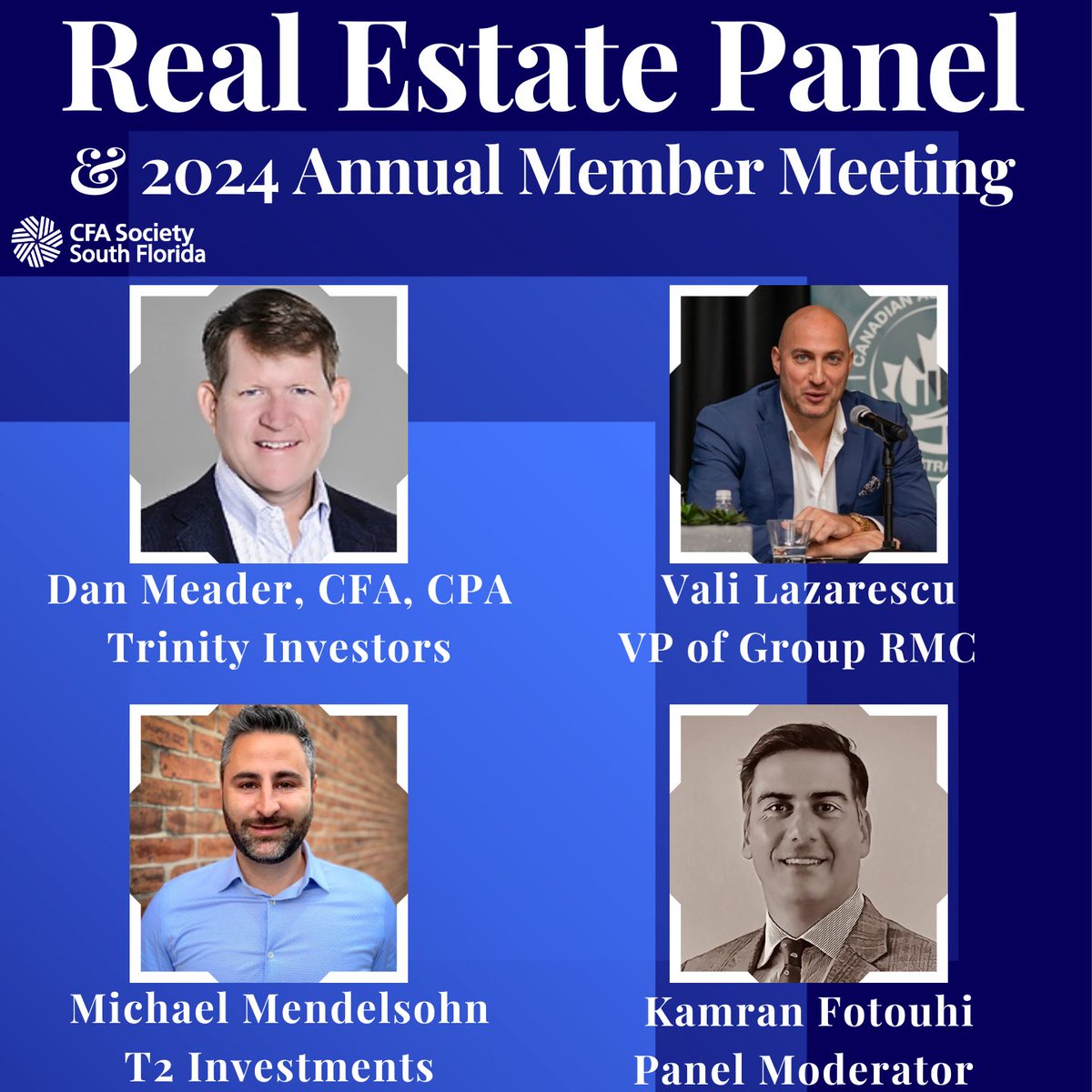CFA Society South Florida invites you to our Real Estate Panel &amp; 2024 Annual Meeting! 

Visit the link in our bio to sign up, and for more information!