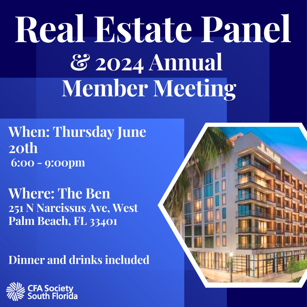 cfasfl's tweet photo. CFA Society South Florida invites you to our Real Estate Panel &amp; 2024 Annual Meeting! 

Visit the link in our bio to sign up, and for more information! https://t.co/AxoNiq6bY1