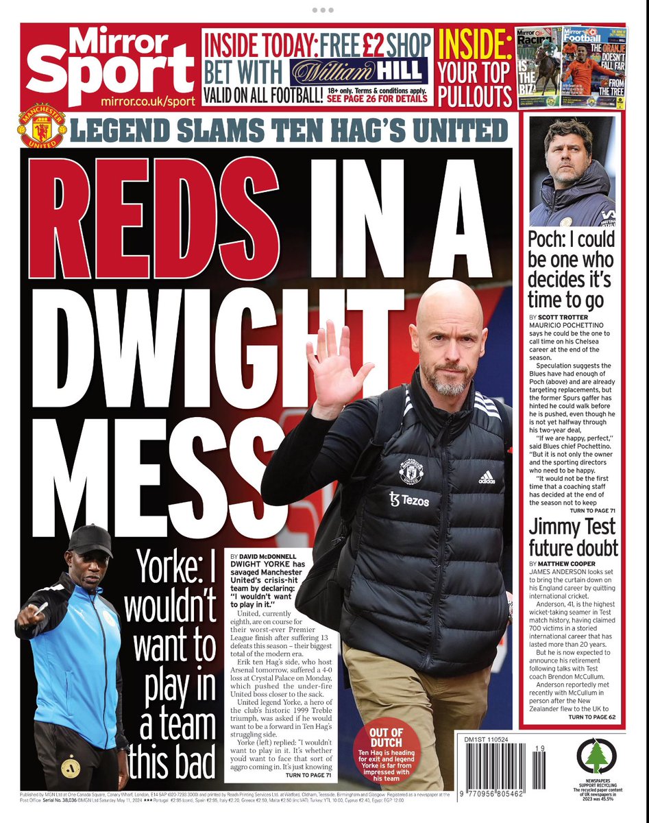 Introducing #TomorrowsPapersToday back page from: #DailyMirror Reds in a Dwight mess Check out tscnewschannel.com/the-press-room… for more of Friday 10 May’s newspapers. #buyanewspaper #TomorrowsPapersToday #buyapaper #pressfreedom #journalism