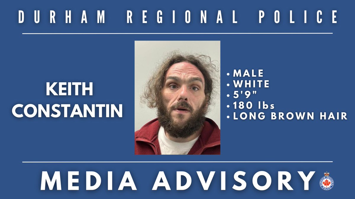 DRPS's tweet photo. DRPS is alerting the public regarding a high-risk offender who was released into the community.

Keith Theodore CONSTANTIN, age 45, poses a significant risk, especially to children.

CONSTANTIN is currently residing in the Oshawa area. 

Full story: https://t.co/blU6PTWHYV https://t.co/GijpBIYKky