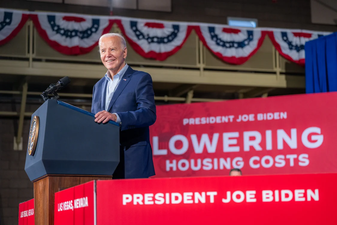 President Joe Biden announces plans for lowering housing costs and increasing housing supplies for U.S. home buyers, Tuesday, March 19, 2024, at the Stupak Community Center in Las Vegas.