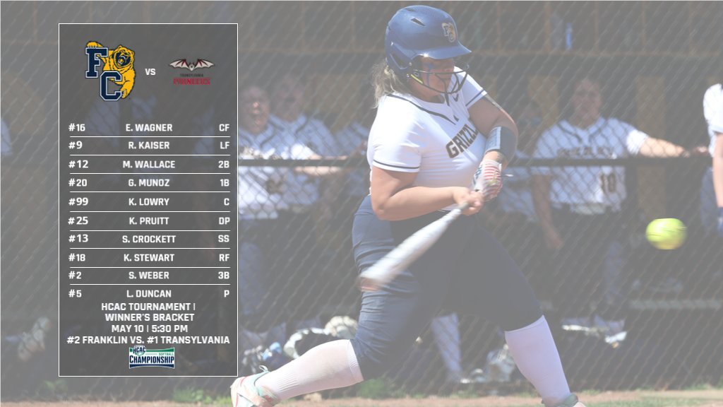 SB | No changes to the starting lineup for @FCGrizSoftball tonight. Lauren Duncan is back in the circle for #TeamGriz as they get set to battle top-seeded Transylvania for a spot in the HCAC title game!