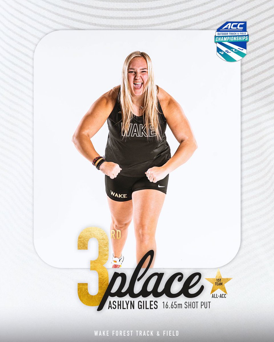 𝑭𝒊𝒓𝒔𝒕 𝒕𝒆𝒂𝒎 𝑨𝒍𝒍-𝑨𝑪𝑪🥉 Ashlyn claimed third place in the women’s shot put with a 16.65m throw, the longest outdoor women’s shot put in Wake Forest history💪 #GoDeacs🎩