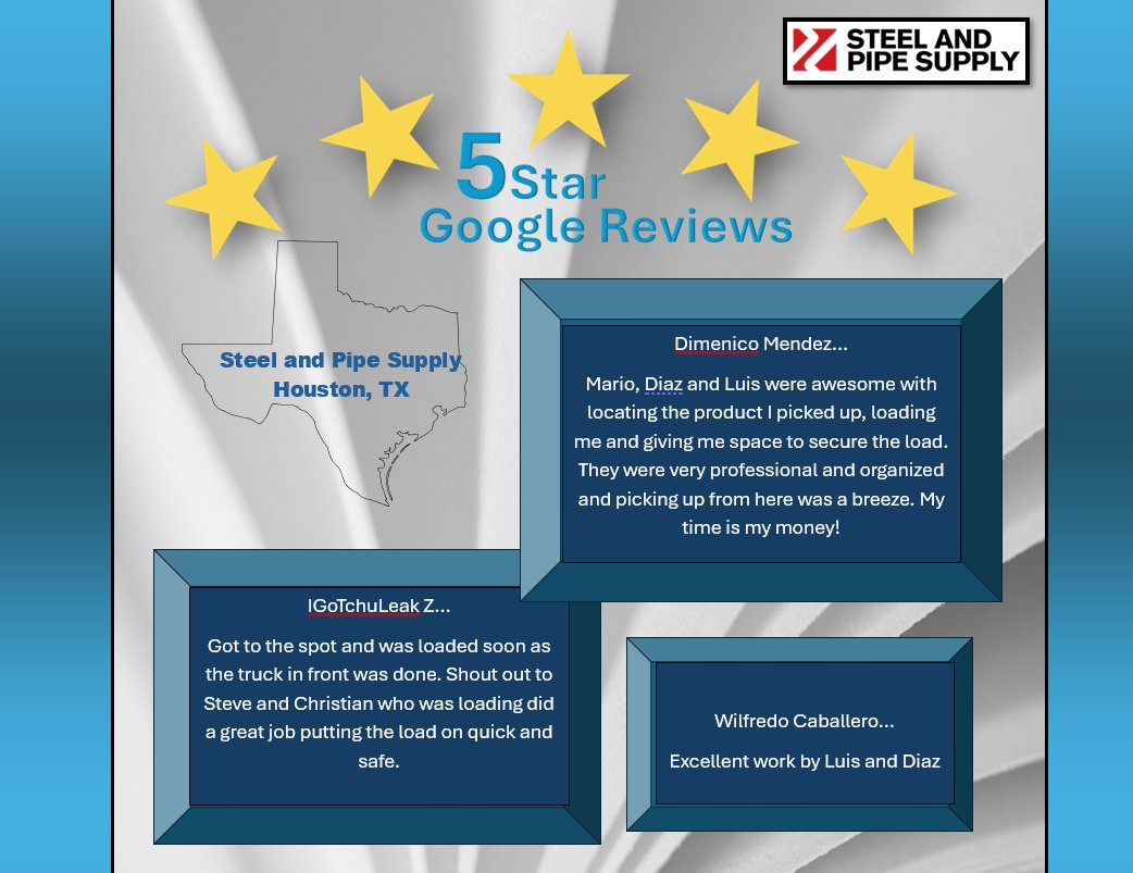 steelandpipe's tweet image. 𝗙𝗶𝘃𝗲 𝗦𝘁𝗮𝗿 𝗙𝗿𝗶𝗱𝗮𝘆: Houston has really put the phrase "Don't ess with Texas" as their motto with their 5 star customer service. Keep up the great work Houston. #customerservice #Houston