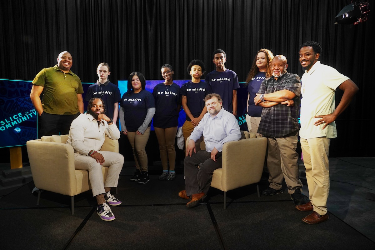 Student podcast creators from @metroschools' Johnson Alternative Learning Center with host @jeromelmoore and guest C.J. Sentell of @Nashfoodproject at last week's taping of NPT's A Slice of the Community. This episode about food injustice premieres at 8 pm.