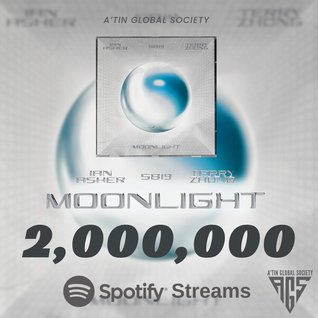 MILESTONE ACHIEVED ALERT🚨🚨🚨 The song MOONLIGHT by Ian Asher, SB19 and Terry Zhong has surpassed 2 Million Streams on Spotify!🔥🔥🔥 Congratulations Mahalima and great job A'TIN!👏👏👏 Stream MOONLIGHT on all social media platforms! 🔗orcd.co/inthemoonlight @SB19Official…