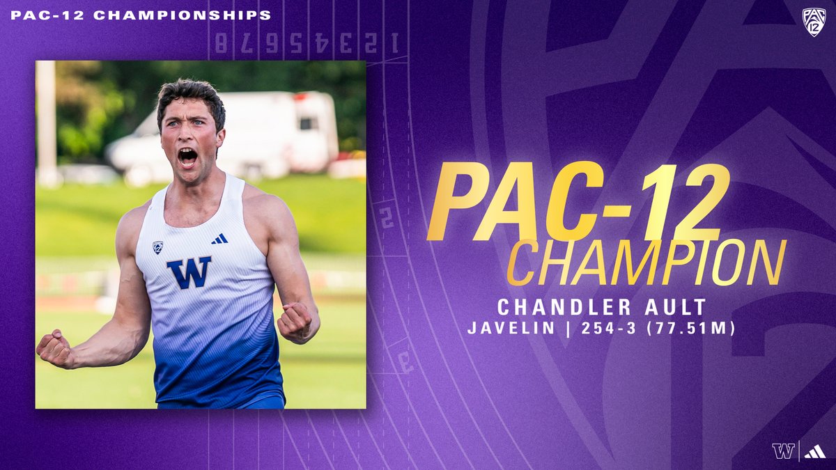Setting the tone with 𝐆𝐨𝐥𝐝 🥇 Chandler Ault is the Pac-12 Champion in the Men's Javelin, winning the first men's event of the 2024 meet! He sets a Meet Record that you can set in stone. #GoHuskies x #Pac12TF