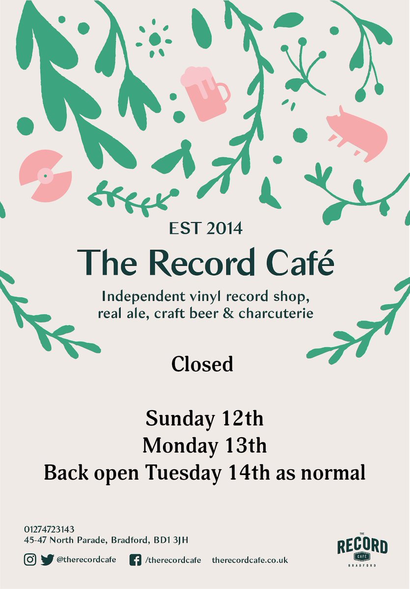 🚨We’re having a couple of days break this Sunday and Monday. Then back open as usual on Tuesday 14th.