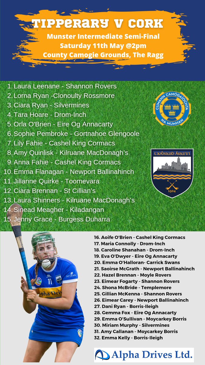 Don't forget to get to the County Camogie Grounds tomorrow to support the panel and management in their bid to reach the Intermediate Final. Entry is pay at the gate.