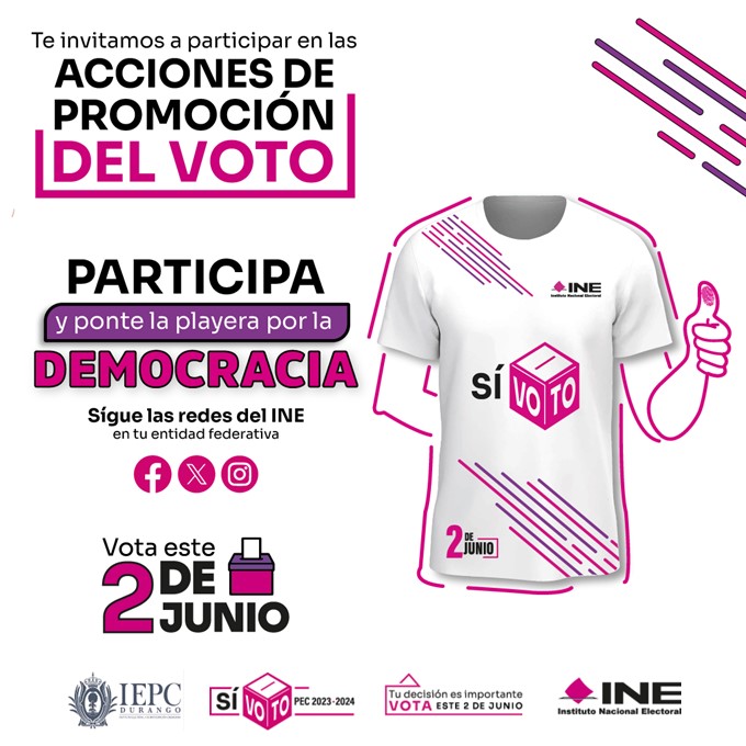 ¡Únete a los eventos para la promoción del voto!👍🏻Demuestra tu compromiso con la democracia en cada paso que das! Con la playera por la democracia, no solo llevas un estilo único, ¡sino que también llevas el poder de tu voto! #AccionesPromociónDelVoto🗳️#ParticipaciónCiudadana2024