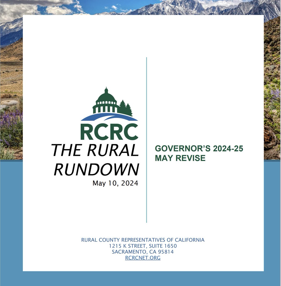 RCRC has officially released the Rural Rundown analyzing @CaGovernor’s 2024-25 May Revision of the #CABudget! RCRC breaks down how budget priorities and ensuing deficit may impact #ruralcounties and residents. Read the Rundown here: bit.ly/4aeSLvo