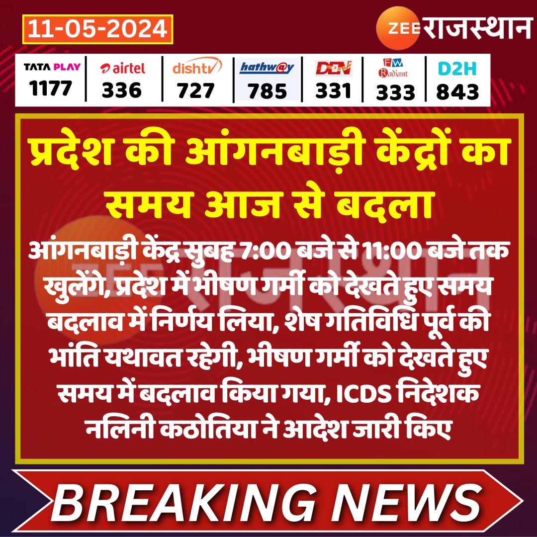 #Jaipur: प्रदेश की आंगनबाड़ी केंद्रों का समय आज से बदला    @DamodarAmer @RajGovOfficial #LatestNews #RajasthanNews #RajasthanWithZee