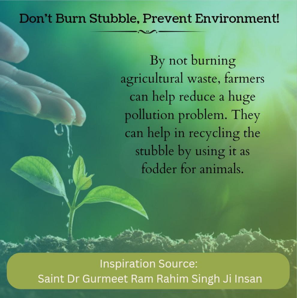 To end the harmful effects of pollution, Ram Rahim Ji encourages farmers to use the leftover stalks as fodder for animals instead of burning it. This initiative is known as
'Protection Campaign' that is very useful for animals as well as #PollutionFreeNation