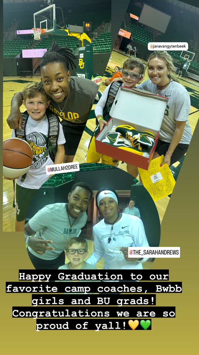 So proud of these ladies! They have represented @BaylorWBB well, they are so fun to watch, and so sweet to their little fans! Congrats to you on graduation @DreeEdwards44 @sarah_T2D @vangytenbeek 💚💚💚