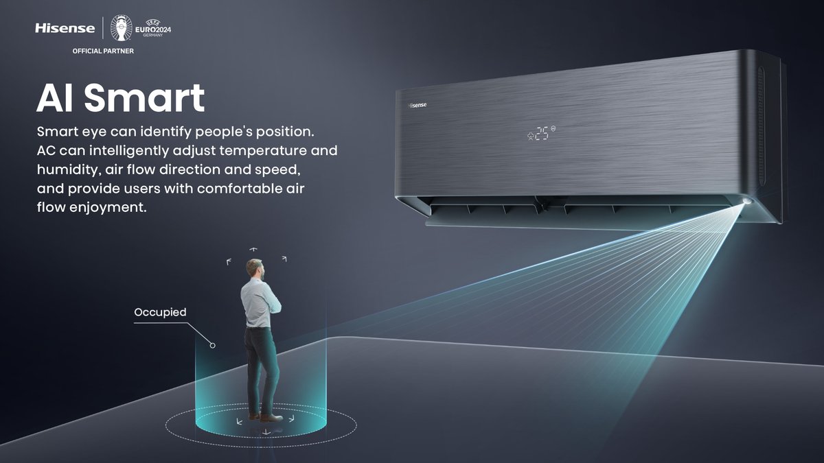 Meet Hisense Energy Pro X, driven by AI Smart technology. Effortlessly detecting your position, it optimizes temperature, humidity, air flow direction, and speed, ensuring customized comfort in every corner of your home.🏠Elevate your indoor living with precision and