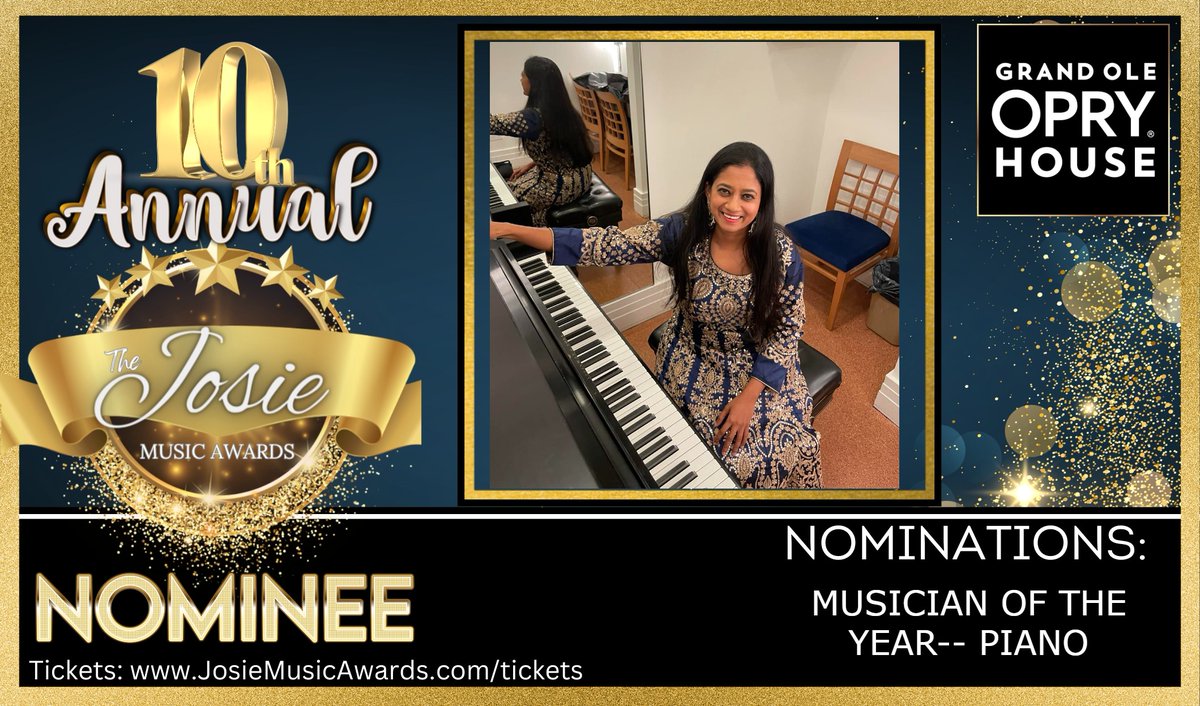 EEK!!! I am nominated for a Josie Music Award--Musician of the Year (Piano). My gratitude knows no bounds! See you folks at the Grand Ole Opry for the awards show, and congrats to my peers, many of whom I know and love. @josiemusicaward @opry @SophiAgranovich @EdBazelPiano