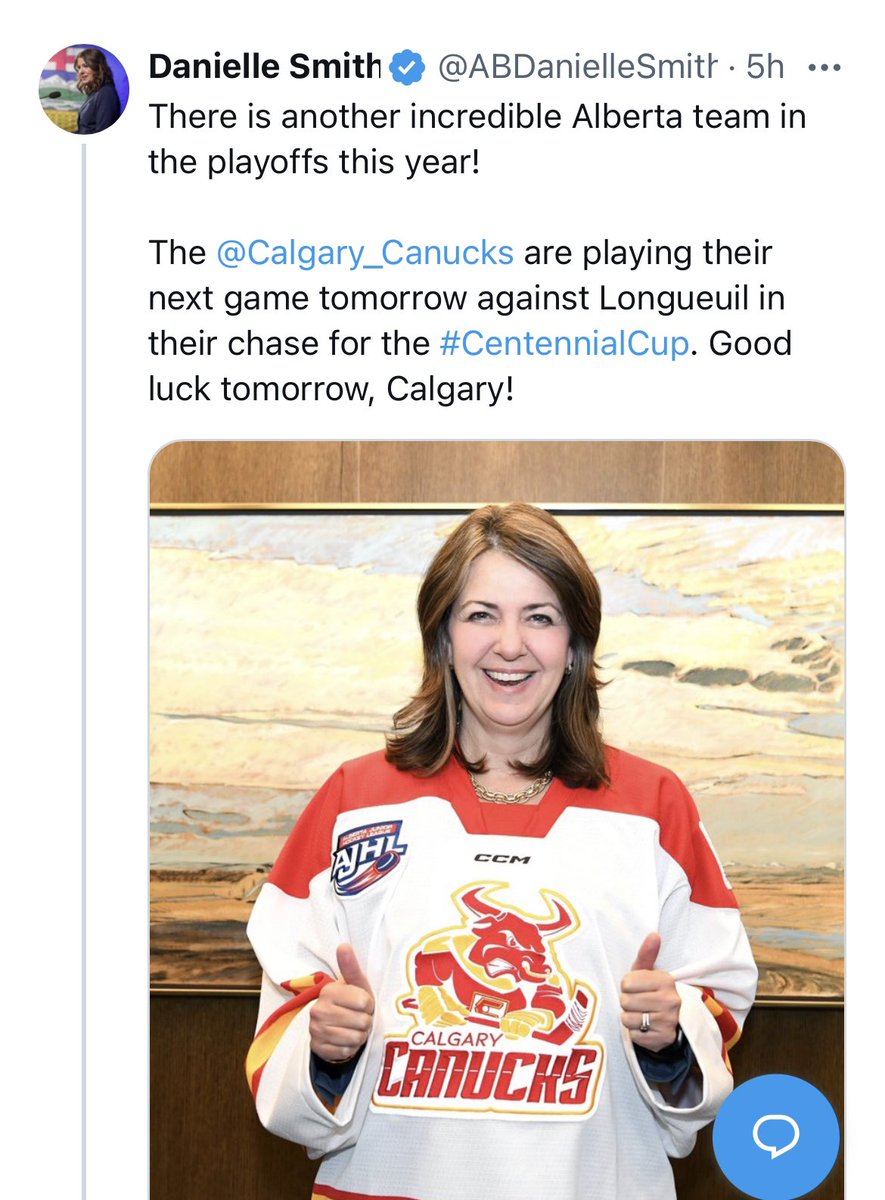 #Ableg

Thank you to Premier Danielle Smith for prioritizing the health and safety of Albertans as wildfires are threatening the total evacuation of Fort McMurray.

Just kidding.

She’s watching hockey in Vancouver

Priorities Matter. 
#Abpoli