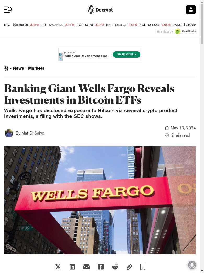 BREAKING NEWS :  Major banking giant Wells Fargo investing in Bitcoin ETFs signals growing institutional adoption. cryptoeco.net/tw/bf2d.html  #WellsFargo #Bitcoin #ETFs
