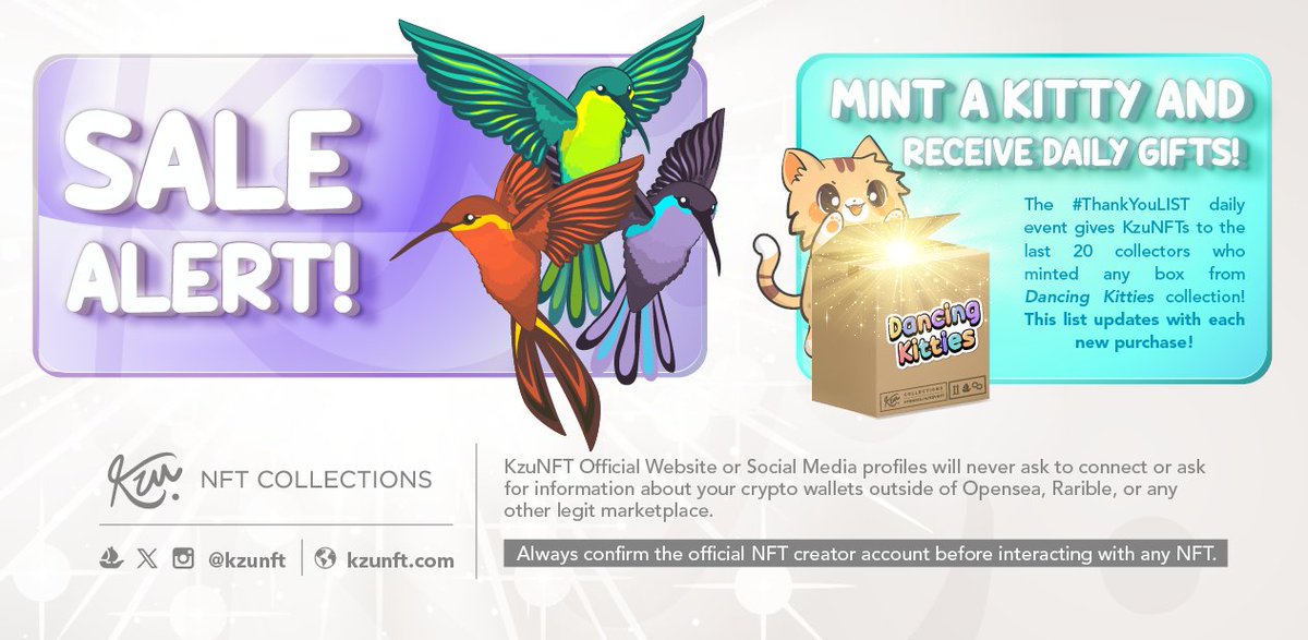 🚨SALE ALERT!!🚨

The Hummingbird Palette #2382 has been purchased by:
@BulkGaer
from @Salimar8686

Thx friends! ♥️

 ✨🐱📦 MINT a DancingKitty's Box and enjoy our events!✨🐱📦
kzunft.com

#nftcommunity #opensea #nftcollector #nftart #nft