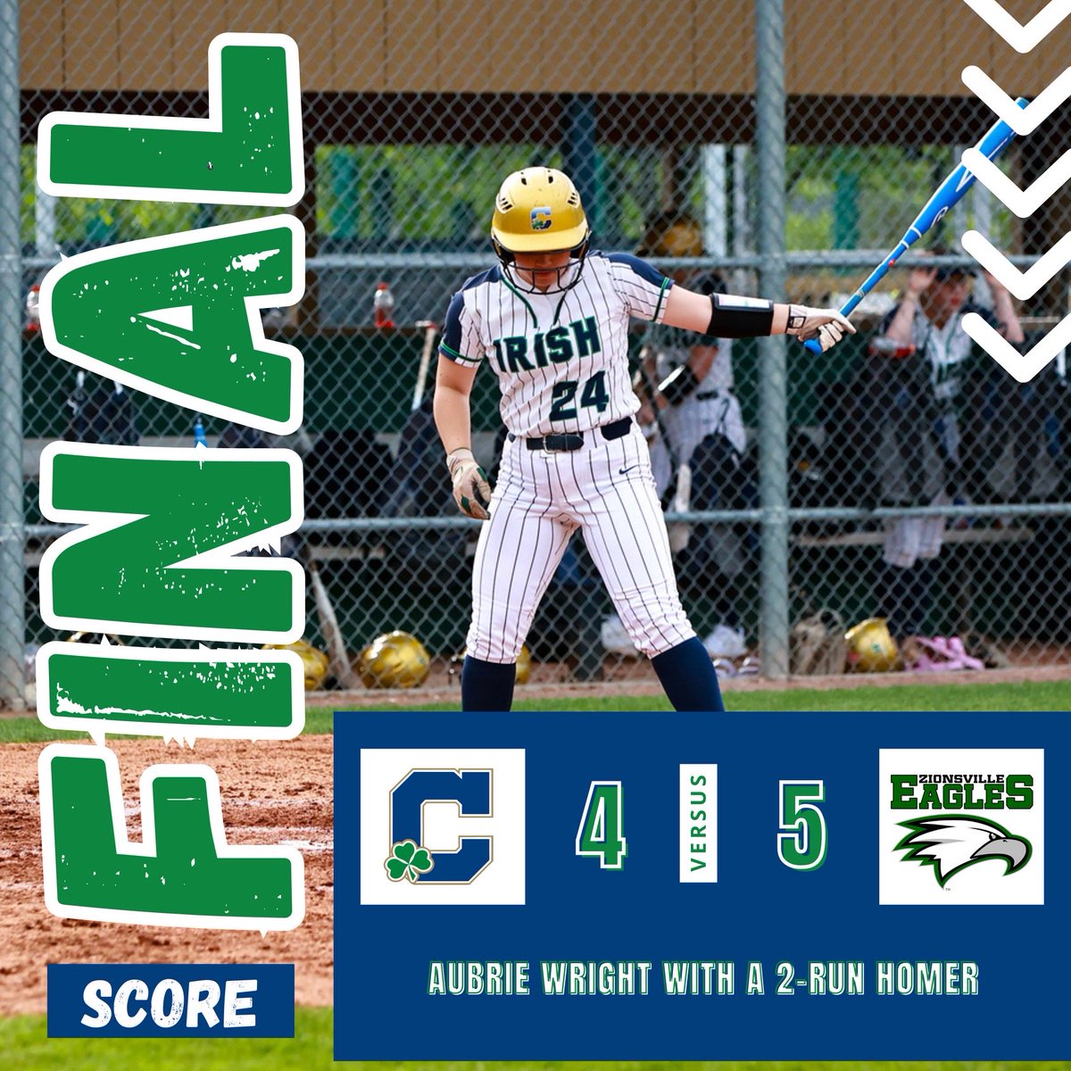 Irish take a 4-1 lead in the top of the 6th on ⁦a 2-run 💣 ⁦@_aubriewright_⁩ The Eagles offense put a string of hits together scoring 4 runs with 2 outs in the bottom of the 6th to earn the victory! Tomorrow is a new day…live & learn and find a way.