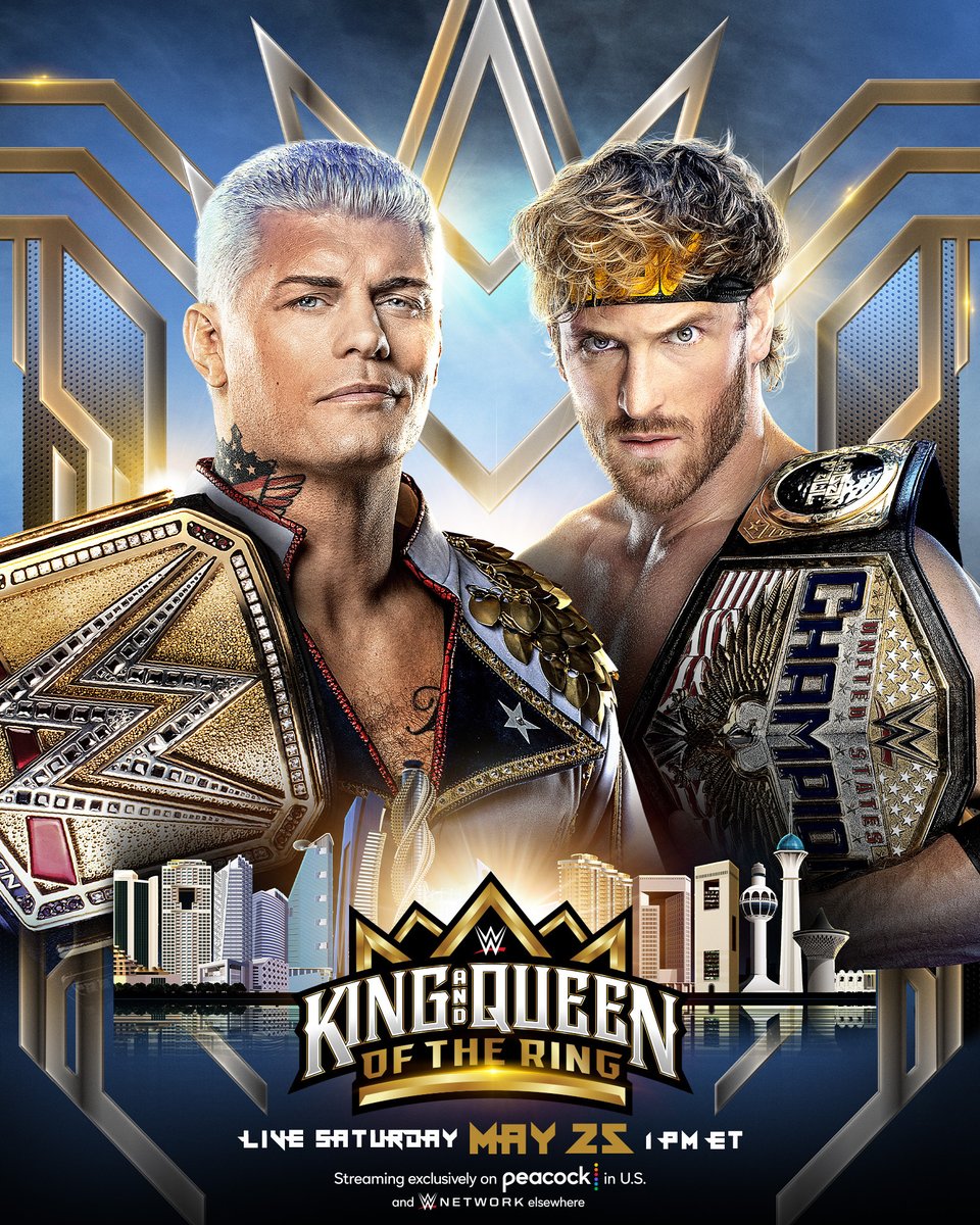 Undisputed WWE Champion @CodyRhodes goes head-to-head with United States Champion @LoganPaul in a Champion vs. Champion Match at #WWEKingAndQueen! 🎟️: webook.com/en/events/tick…