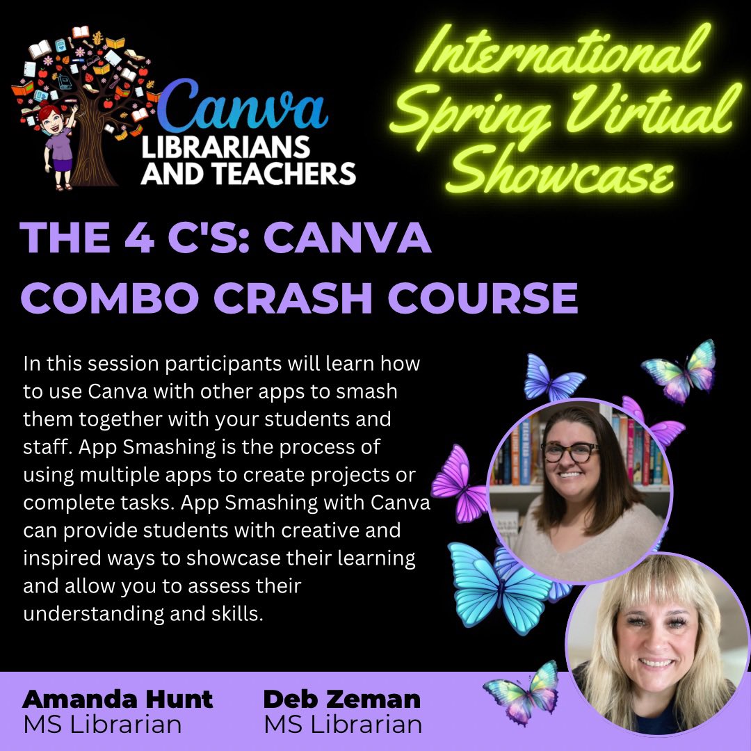 Tune in TOMORROW to hear how to #appsmash with @CanvaEdu @canva with me & @Z_Brarian TY @lieberrian for hosting this event! #librarytwitter #librarian #edtech #canva #librarians shorturl.at/jk239