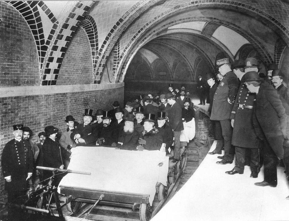 The opening of the first subway in New York. The subway line ran from City Hall to 145th Street and Broadway. New York, USA. Oct. 27, 1904.