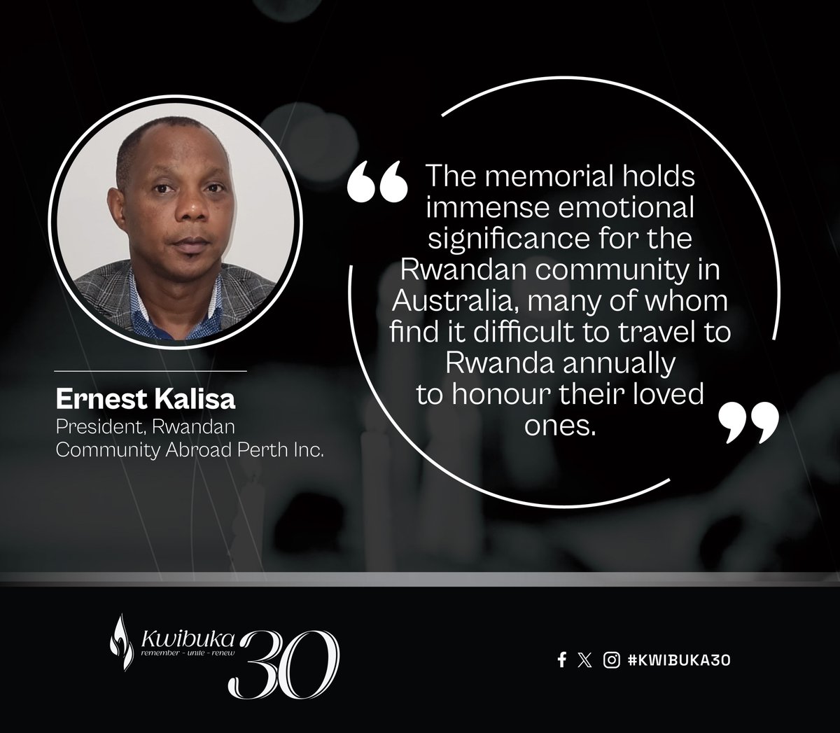 Rwanda High Commission in Singapore (@rwandasingapore) on Twitter photo Mr. Ernest Kalisa, President of <a href="/RCAPerth/">Rwandan Community Abroad Perth</a> reflects on the first-ever memorial in the Asia Pacific region commemorating the 1994 Genocide against the Tutsi, which is set to be unveiled today.
#Kwibuka30 Mr. Ernest Kalisa, President of <a href="/RCAPerth/">Rwandan Community Abroad Perth</a> reflects on the first-ever memorial in the Asia Pacific region commemorating the 1994 Genocide against the Tutsi, which is set to be unveiled today.
#Kwibuka30