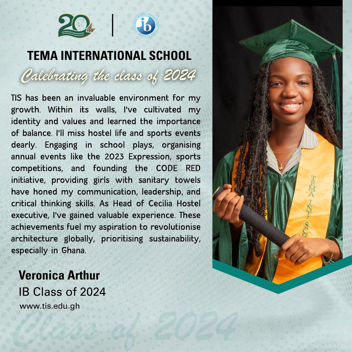 Celebrating the Class of 2024!!!

Congratulations Veronica Arthur. 🥳🎓👩‍🎓🍾

#ibworldschool #tisalumni #tisexperience @ibalumni @iborganization #thecreatives #graduation 
#ibclassof2024 #tisat20