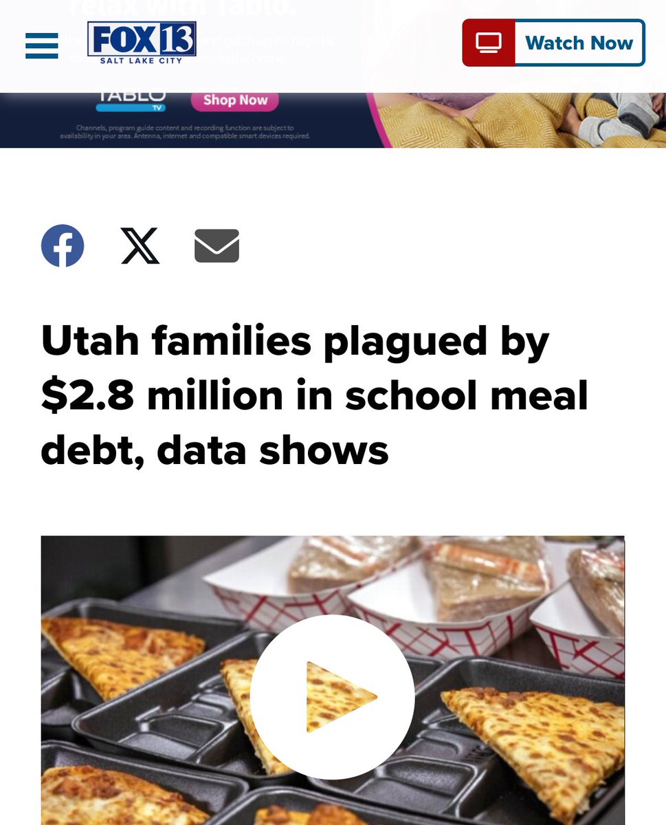 No child should be hungry at school. Did you see this story about Utah’s $2.8M in school lunch debt? I support programs to give kids access to food, but if you want to help erase school lunch debt donate here and thanks @fox13 for reporting! fox13now.com/lunchdebt