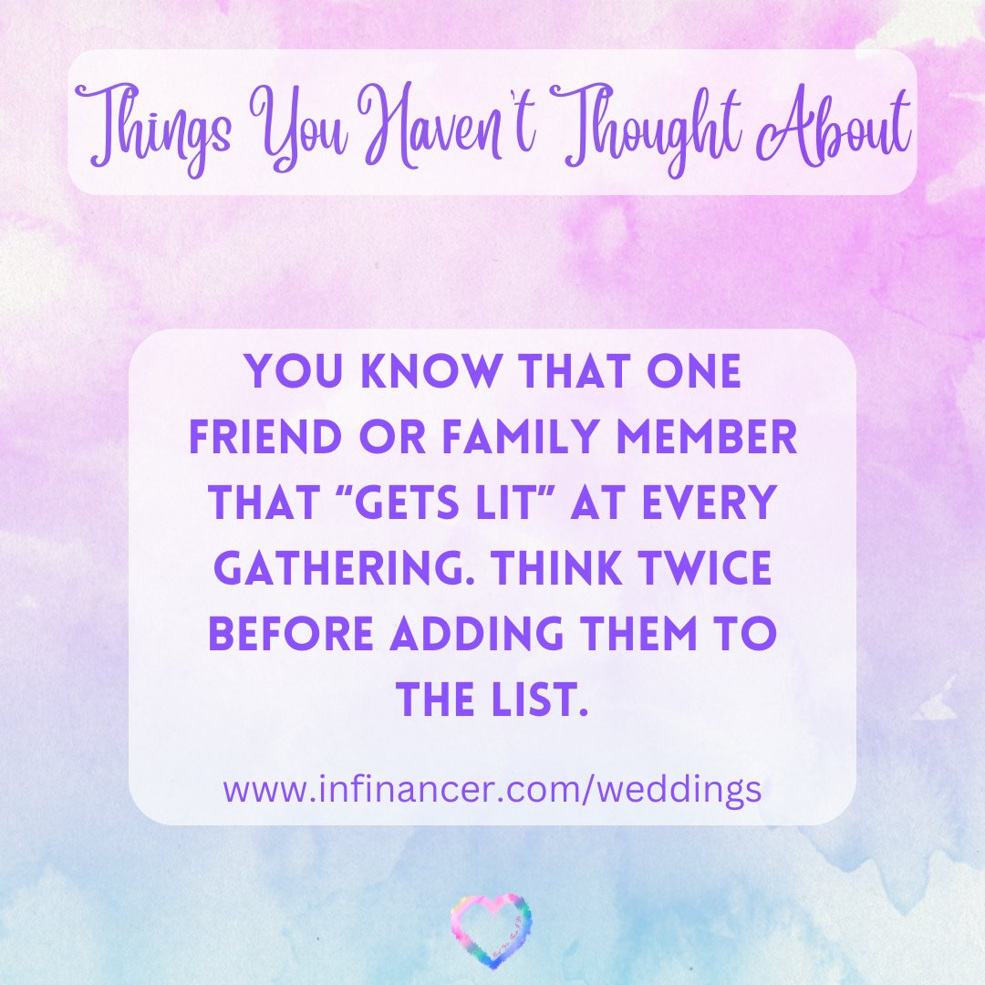 Thinking about inviting that one friend or family member that 'get lit' at every gathering? You may want to think twice about it before dropping the wedding invite in the mail. #weddingtips #weddingplanner #weddings #justengaged #weddingplanning #wedding #weddingideas #fyp