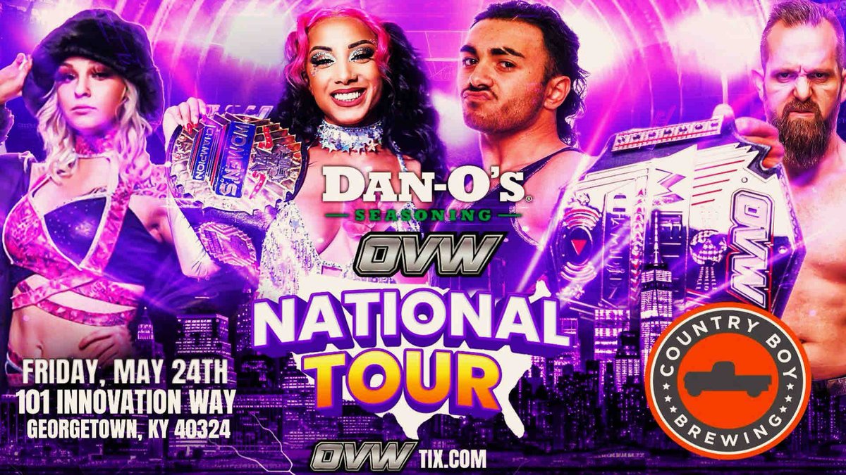 MAY 24TH! We’re heading to our home away from home, @CountryBoyBrew in GEORGETOWN, KY! Join us for another unforgettable night of action on the @DanOsSeasoning National Tour! Secure your spot at OVWTix.com