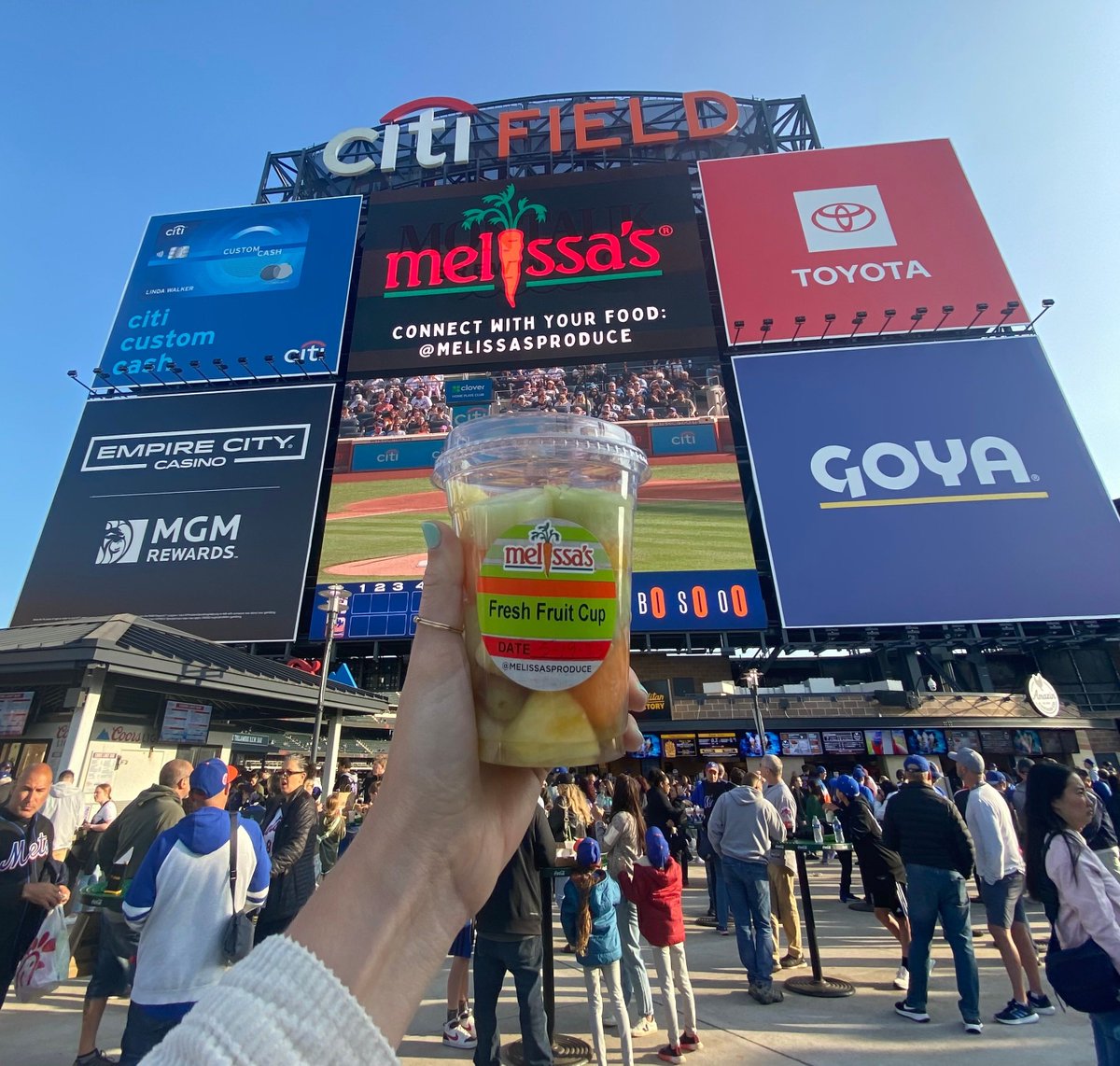 Doesn't get much better than this! 🏟️ @Citifield ⚾️ @Mets vs @Braves 🍉🍍 Fresh Fruit Cup #MelissasProduce #StadiumFood #HealthyOptions #LGM