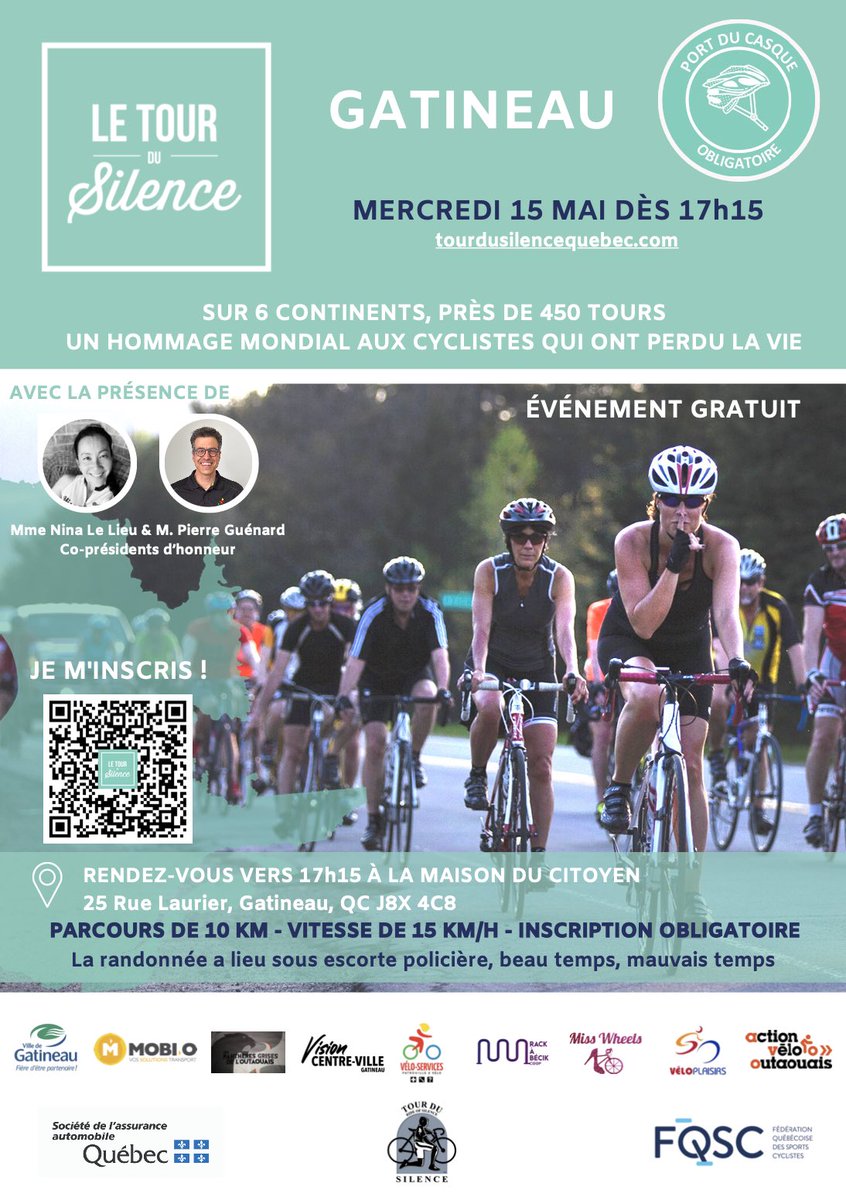 Hey Ottawa, let’s get out and join the Tour de silence on Wednesday evening. 5:15pm at Gatineau City Hall, near the Museum of History.