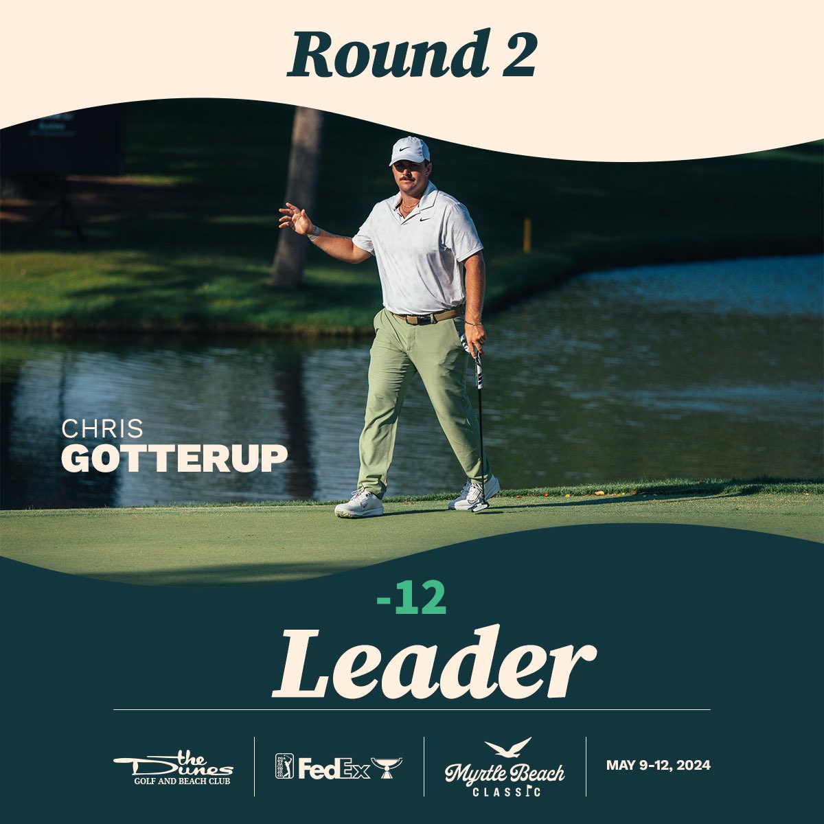 Your leader after 36 holes at the Myrtle Beach Classic, Chris Gotterup.