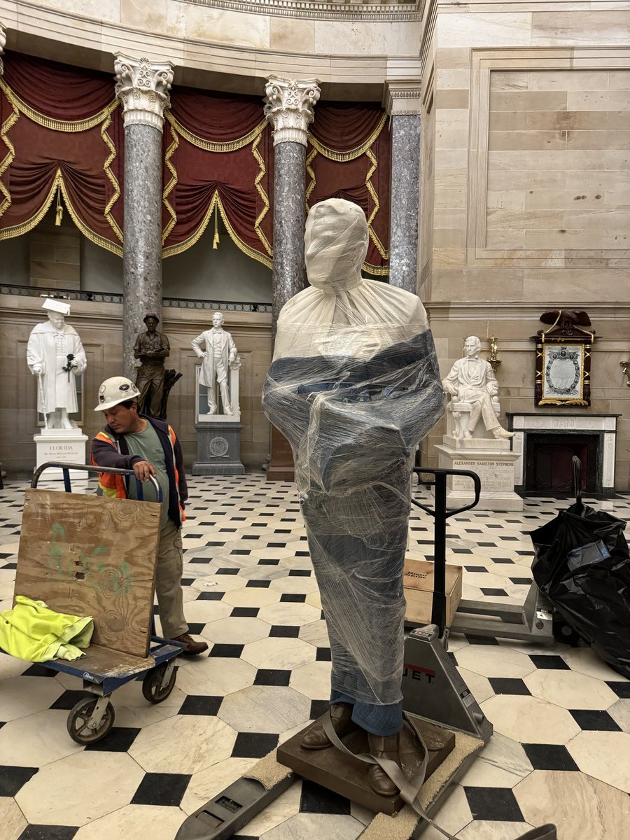 Statue of Billy Graham being unwrapped in Statuary Hall of the Capitol. Will be dedicated next week. Will replace one of North Carolina’s statues. The Graham statue replaces the statue of NC Gov. Charles Aycock, who had ties the white supremacy movement