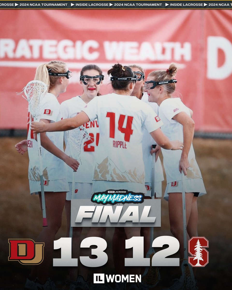FINAL: @DU_WLAX 13, @StanfordWLax 12. Denver Pioneers hang on to a late Stanford push and secure their spot in the next round of the NCAA tournament‼️🔥 Scoreboard: insidelacrosse.com/league/WDI/sco…