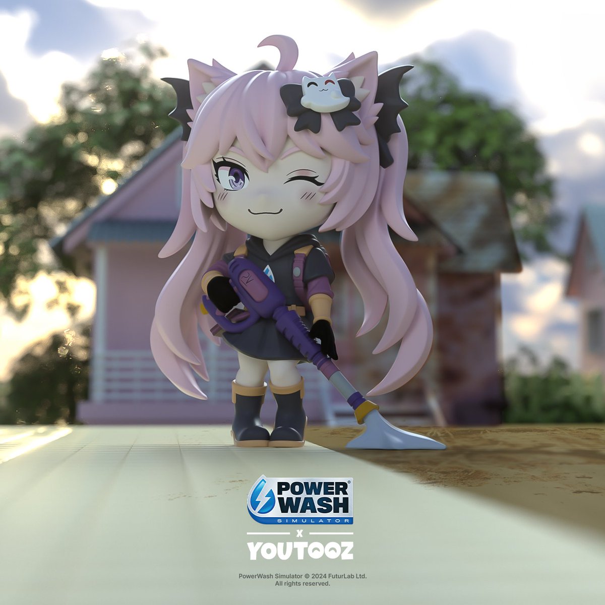 FILTH AND GRIME BEWARE POWERWASH PINK CAT IS HERE💦 Very excited to announce that my official @PowerWashSim x @youtooz figure is dropping on 05/21! 💜 She will spray your shelves clean & definitely not get distracted and go on a 30 minute tangent about something 🫡