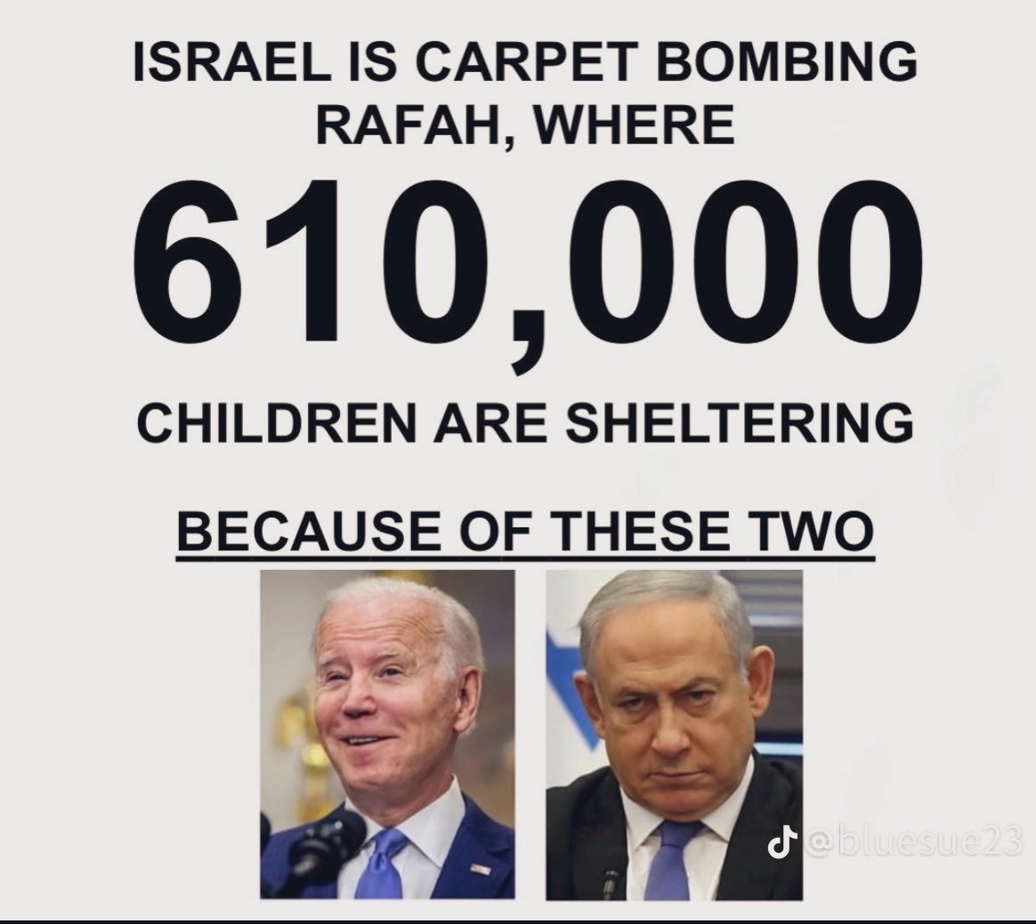 Israel is carpet bombing Rafah, where 610,000 children are sheltering. #Rafah