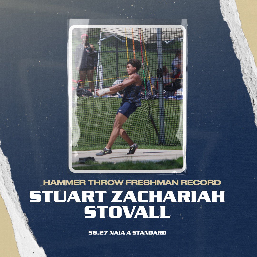 🚨🚨🚨ALL THE ALERTS!!!🚨🚨🚨 Mens HT from St.Francis IL Stuart Stovall breaks the @CornerstoneXCTF Freshman Record while punching his first @NAIA auto qualifying ticket with his 56.2 (184’ 7”) throw. He now sits 2nd on the CU all-time list. #TogetherWeSOAR