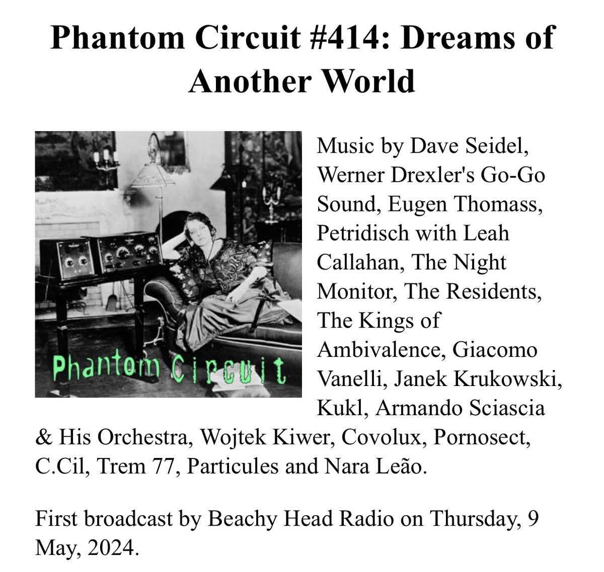 First airplay for this new song with @Petridisch, so flattered to be played among these greats, artists incl. The Residents, Kukl, & 2 from Trem 77 - our IHeartNoise comp mates. Check it out ! @Pixel_Deep m.mixcloud.com/BeachyHeadRadi…