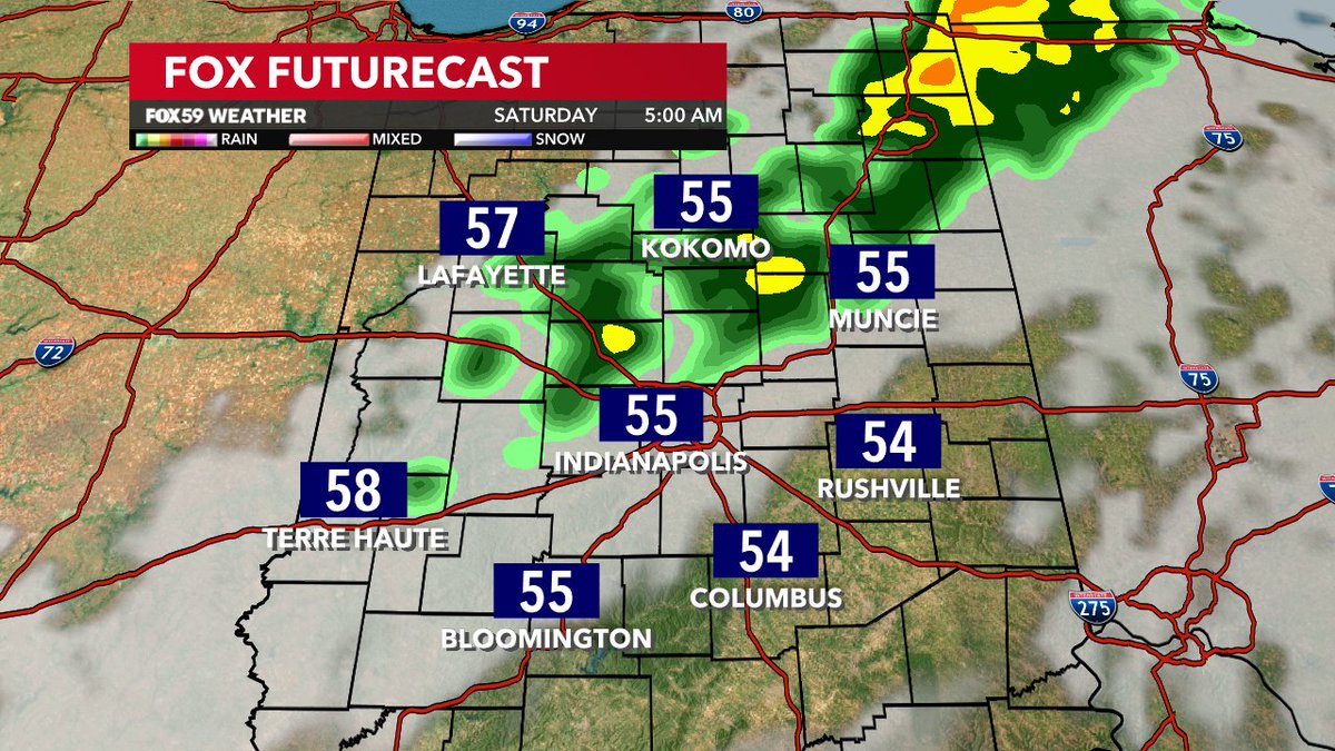 New clouds are set to enter the state late night and bring the best chance of any rainfall this weekend with them. Peak coverage is 30% expected around 5am Saturday. #INwx