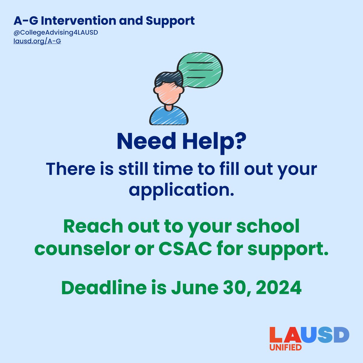 Congratulations @LASchools for reaching 83 percent submission - 74 percent completion on #FAFSA and #CADAA. We are 23 percent higher than CA. If you still need help reach out to your school counselor or follow @castudentaid. Students have until June 30. Don't delay.