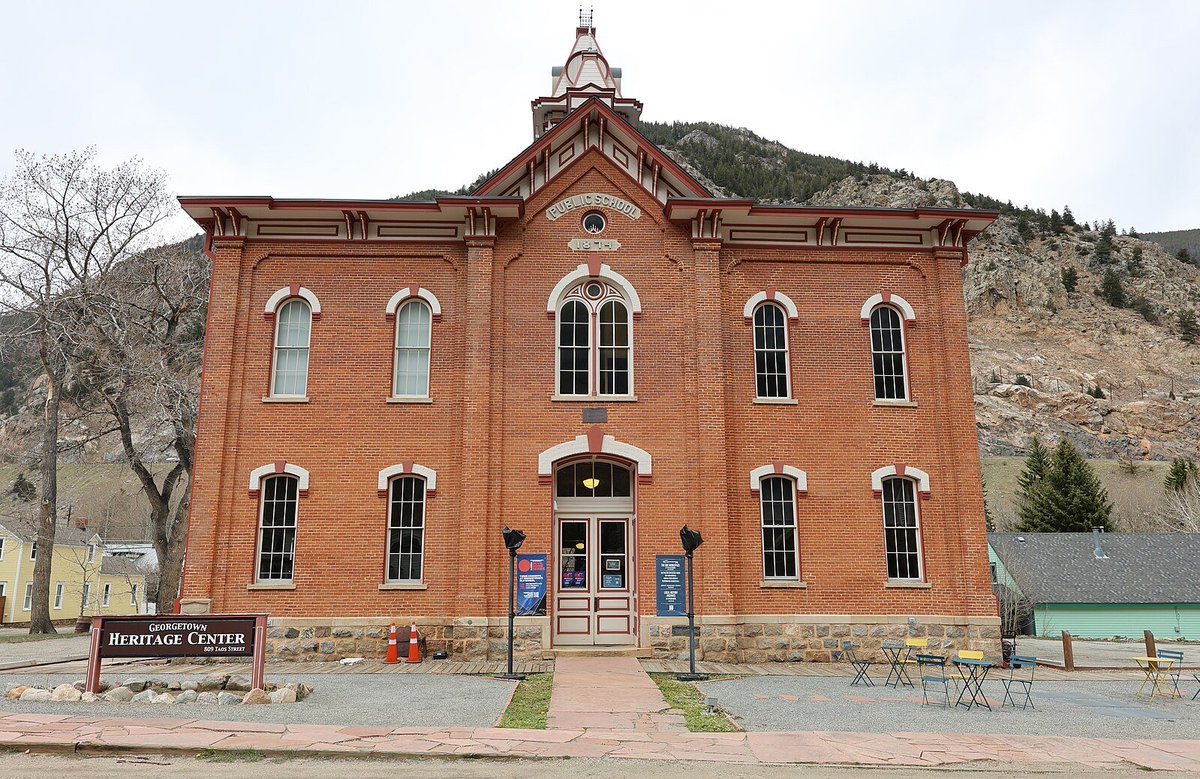 Georgetown Public School in Georgetown, Colorado, now the Georgetown Heritage Center. Built in 1874, the school building is 150 years old.