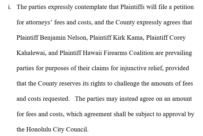 In response to a lawsuit, Honolulu has agreed to process all carry permit applications submitted by 2/29 within 60 days, process all others within 120 days of submission, create an online application system by 3/8/26, and pay the plaintiffs' legal fees: storage.courtlistener.com/recap/gov.usco…