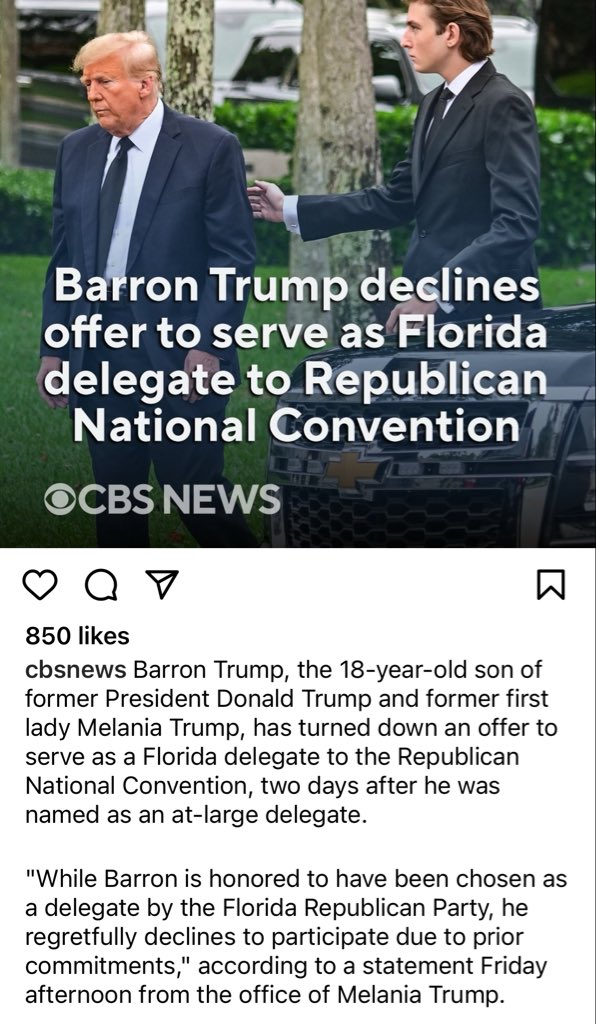 Trump-to-English translation: “prior commitments” means Mama Melania said “NO VAY” to Barron being a delegate to the RNC #GameOff