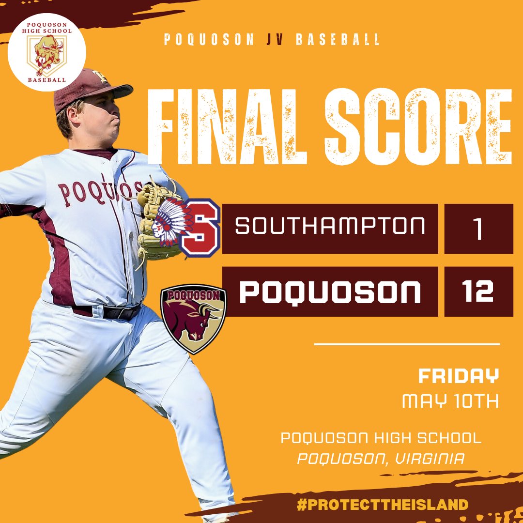 JV ⚾️ with another big win, this time in the rain and with no umpires. JV beats Southampton by a score of 1️⃣2️⃣➖1️⃣.

JV improves to 9-7 on the season.

Next game is HOME vs. New Kent on Monday, May 13th at 4:30pm.

#poquoson #PHS #jvbaseball #localboys #protecttheisland