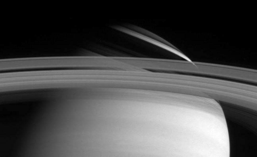 Today 2004, the Cassini spacecraft captured this view of Saturn's rings casting shadows on the planet's northern hemisphere. More: s.si.edu/3wtAAUS